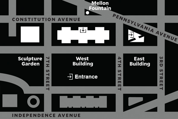 map of Gallery's campus between 3rd Street and 9th Street on Constitution Ave, NW