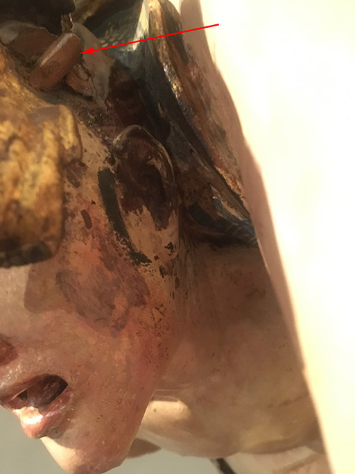 Alonso Berruguete, The Sacrifice of Isaac (detail of dowel on the left side of the head of Isaac), 1526/1533