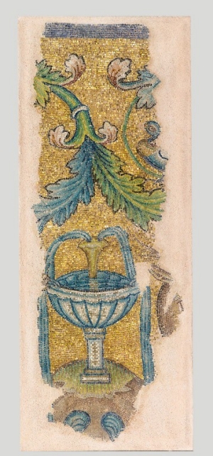 Mosaic decoration with a fountain, mid-5th century, glass, gold, and stone tesserae, Provenance: Thessaloniki, Church of the Acheiropoietos, Thessaloniki, Museum of Byzantine Culture