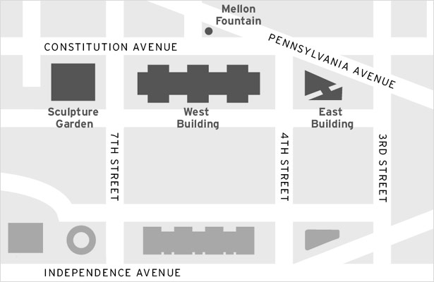 map of Gallery's campus between 3rd Street and 9th Street on Constitution Ave, NW