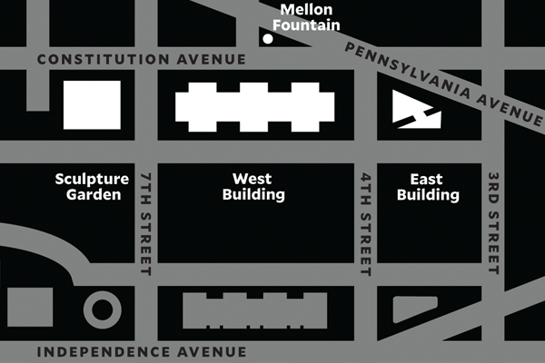 map of Gallery's campus between 3rd Street and 9th Street on Constitution Ave, NW